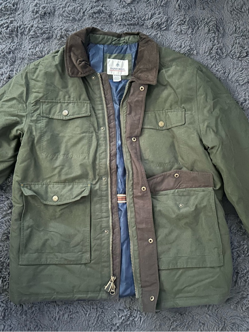 RAINFOREST Olive Green Military Field Jacket with Brown Trim